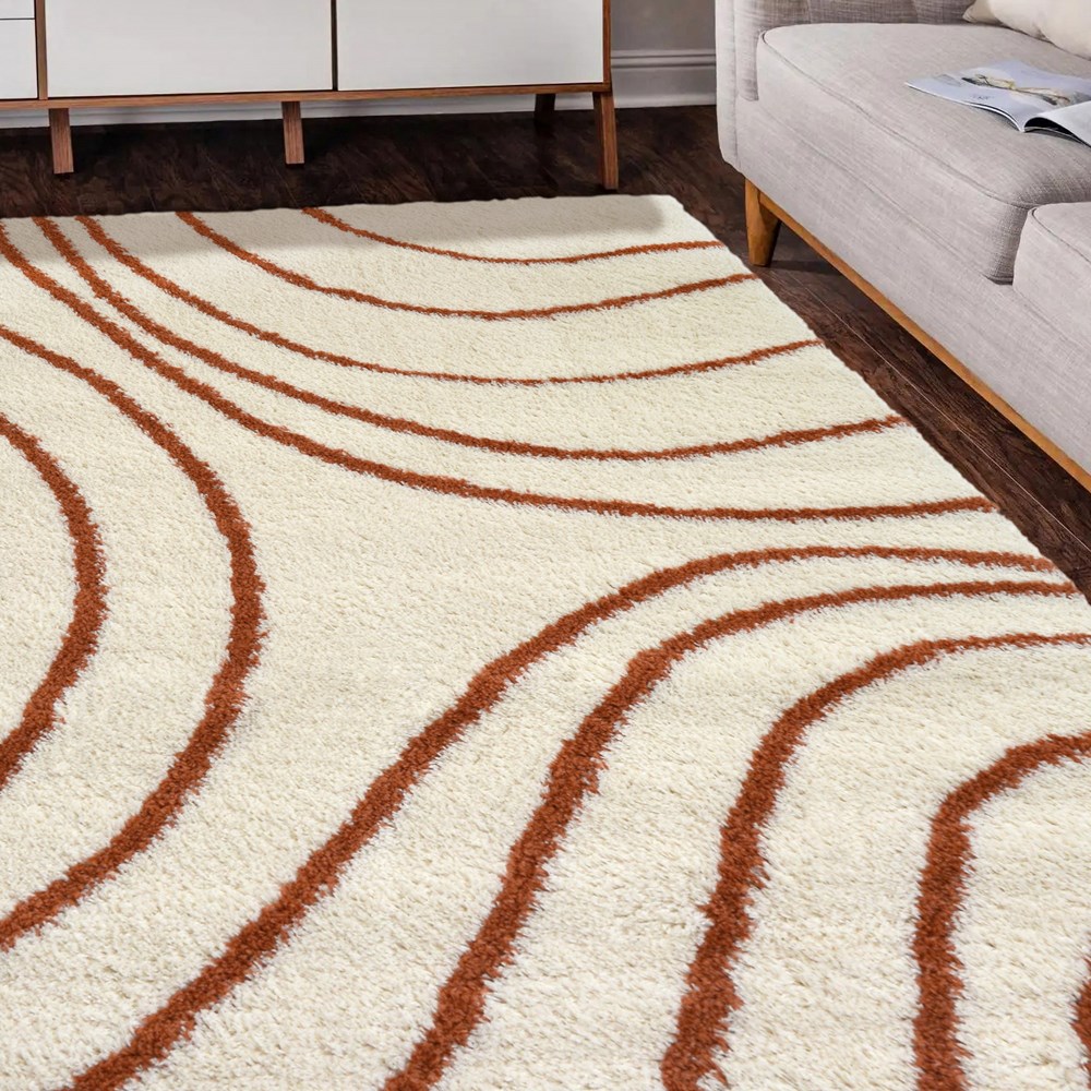 Snug Iso Shaggy Abstract Rugs in Terracotta Orange